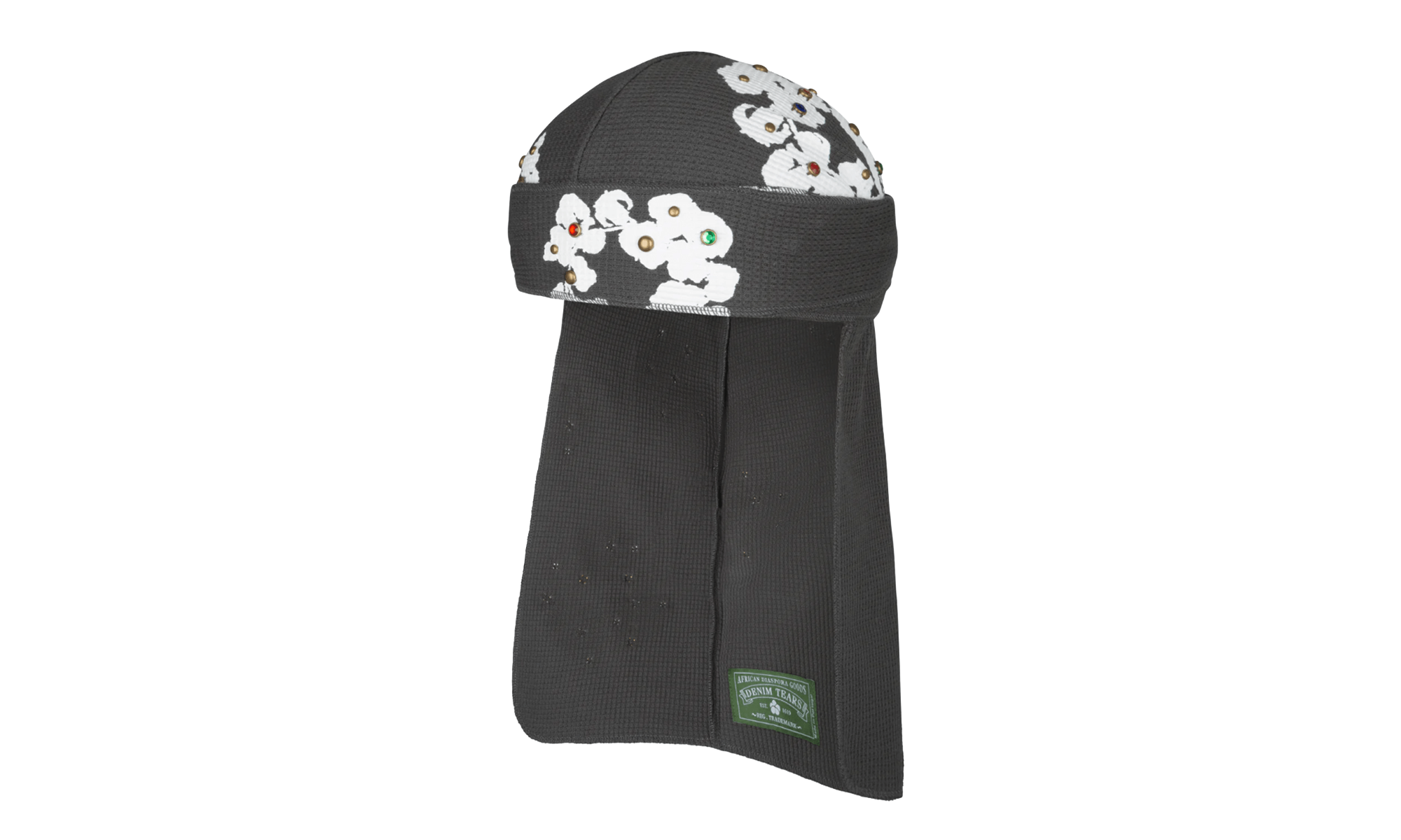 The Cotton Wreath Logo Rhinestone Studded Durag "Vintage Black / White / Multicolor" DT605
